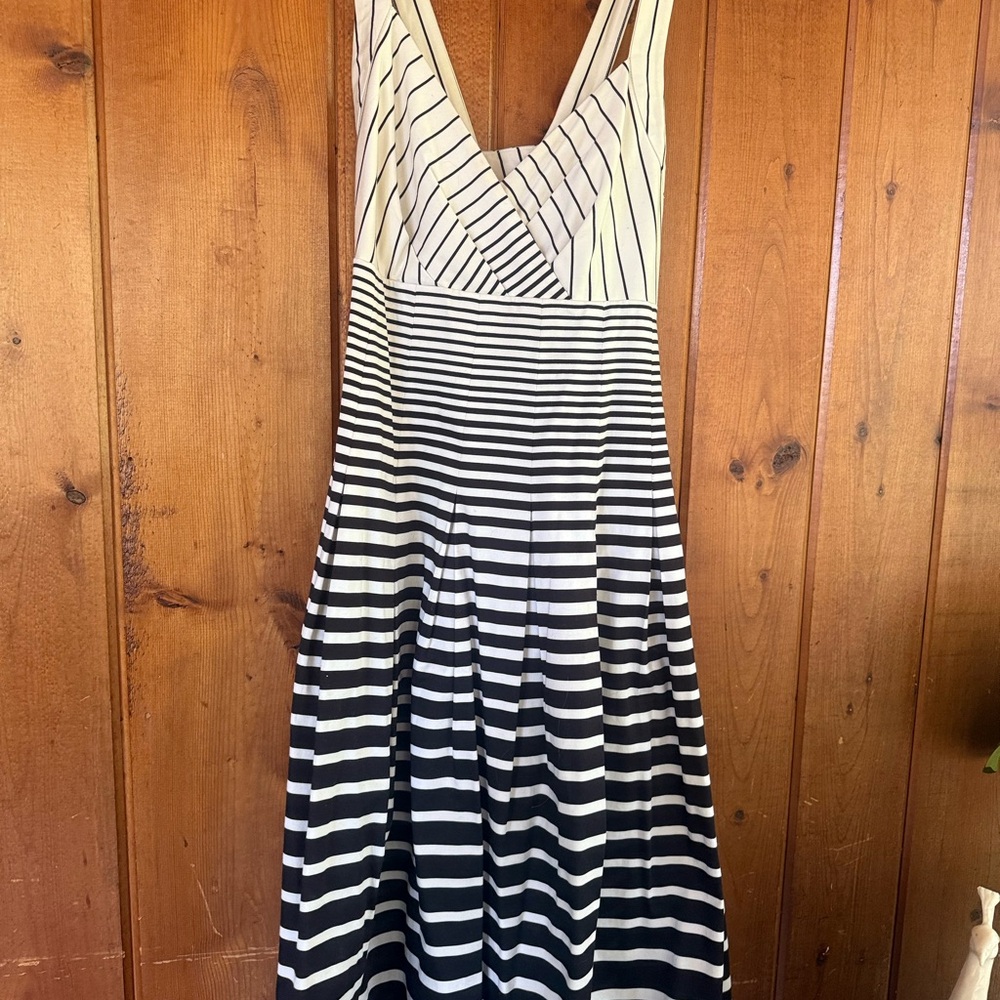 Calvin Klein Women's Black & White Striped Criss Cross Back Dress